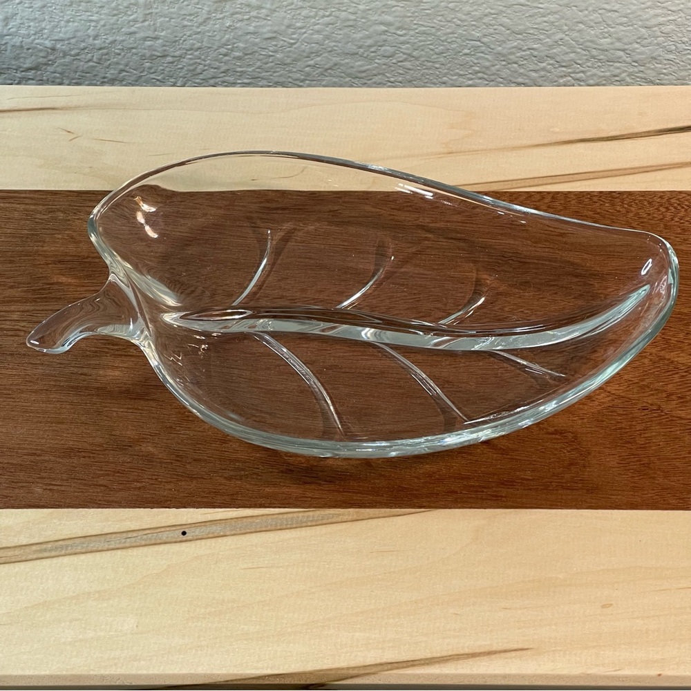 Vintage Clear Glass Divided Leaf Dish